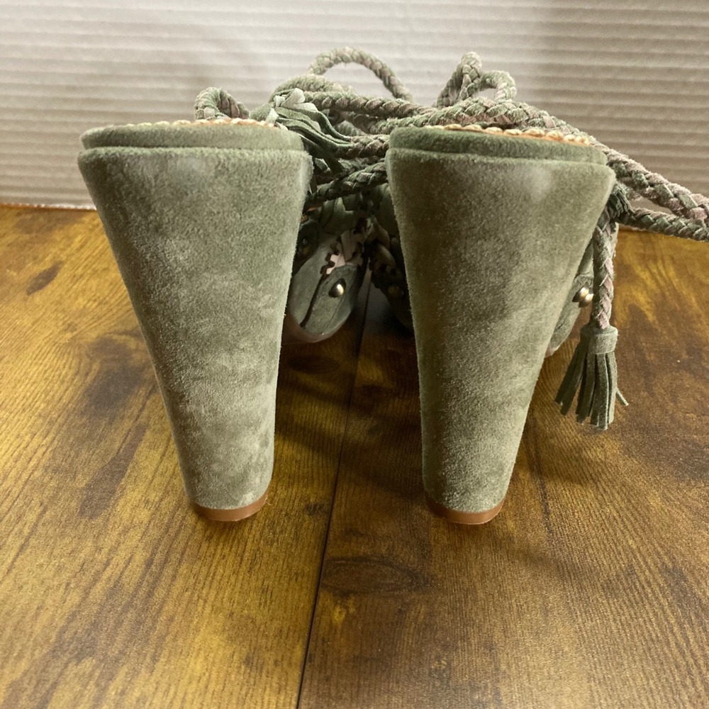 Bacio 61 Women Olive Green Suede Braided Lace Up Wedge Platform Heels Sandal 6.5 - Picture 4 of 8